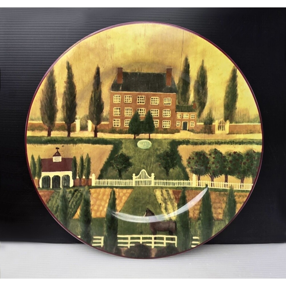 Block Country Village Chop Plate Round Platter by Gear 12.25” Folk Art 1995 Vtg